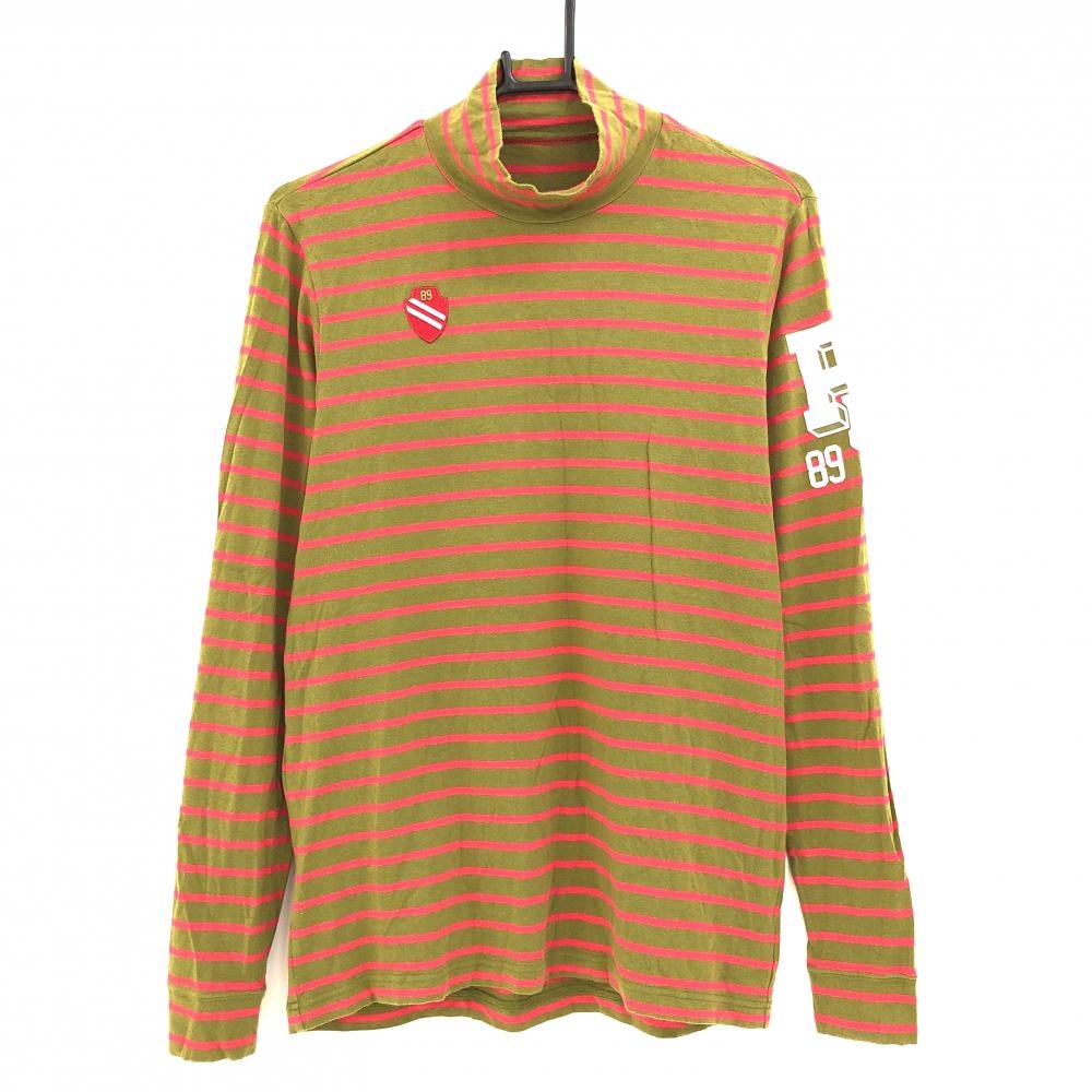 パーリーゲイツ 長袖ハイネックシャツ カーキ×ピンク ボーダー 表微起毛 メンズ 4(M) ゴルフウェア PEARLY GATES