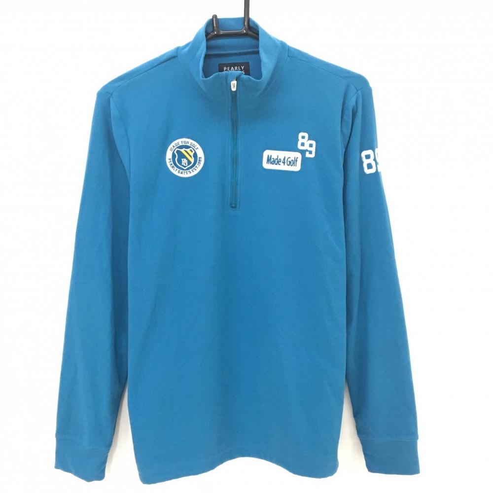 【美品】パーリーゲイツ 長袖ハイネックシャツ ターコイズブルー 起毛素材 ハーフジップ メンズ 5(L) ゴルフウェア PEARLY GATES