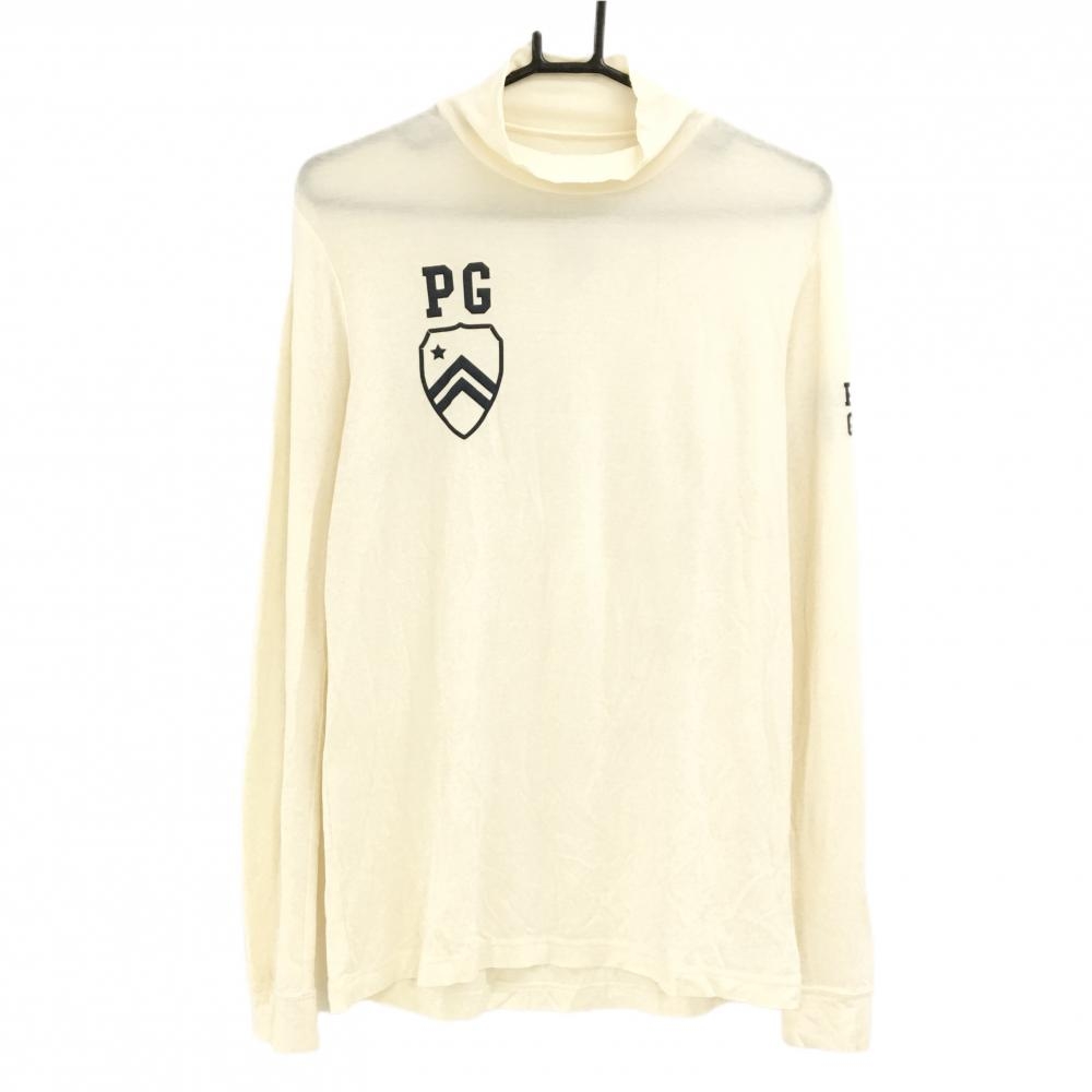 パーリーゲイツ 長袖ハイネックシャツ アイボリー×ネイビー ロゴプリント メンズ 3(S) ゴルフウェア PEARLY GATES