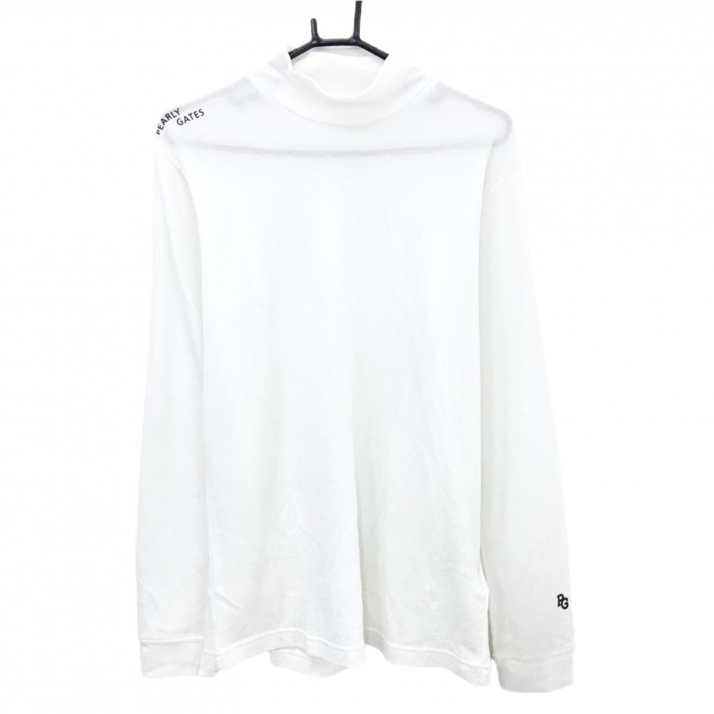 【超美品】パーリーゲイツ 長袖ハイネックシャツ 白 肩ロゴ黒 ウール混 ニット調  メンズ 5(L) ゴルフウェア 2024年モデル PEARLY GATES