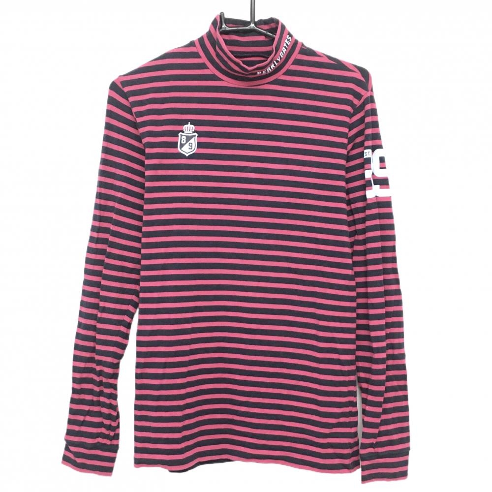 パーリーゲイツ 長袖ハイネックシャツ ネイビー×ピンク ボーダー ストレッチ ロゴ メンズ 6(XL) ゴルフウェア PEARLY GATES