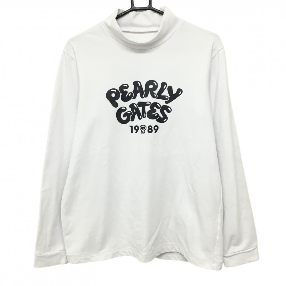 【美品】パーリーゲイツ 長袖ハイネックシャツ 白 もこもこウサギ コットン混裏毛 メンズ 6(XL) ゴルフウェア 2026年モデル PEARLY GATES