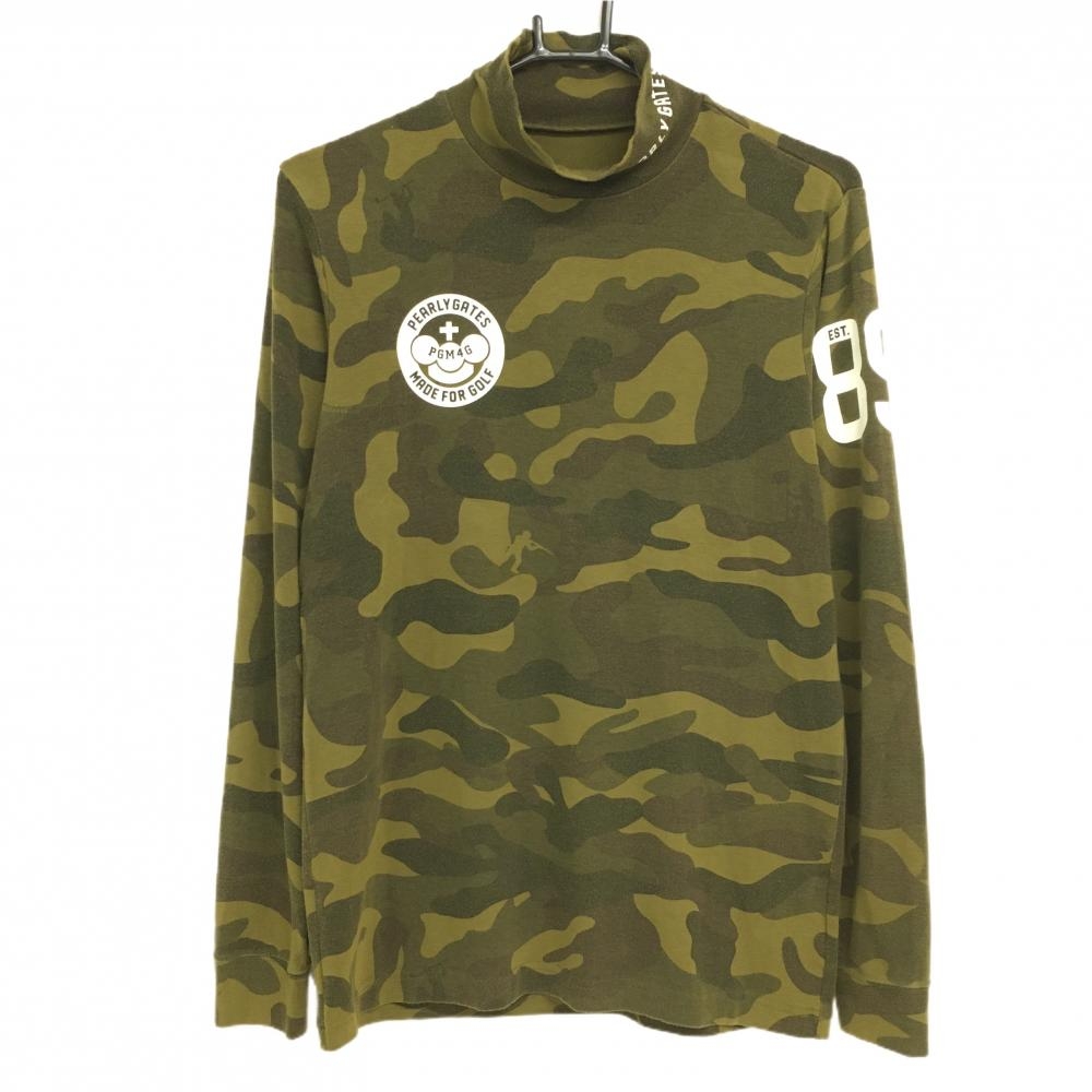 パーリーゲイツ 長袖ハイネックシャツ カーキ×ダークグリーン 迷彩 カモフラ アクリル混  メンズ 3(S) ゴルフウェア PEARLY GATES
