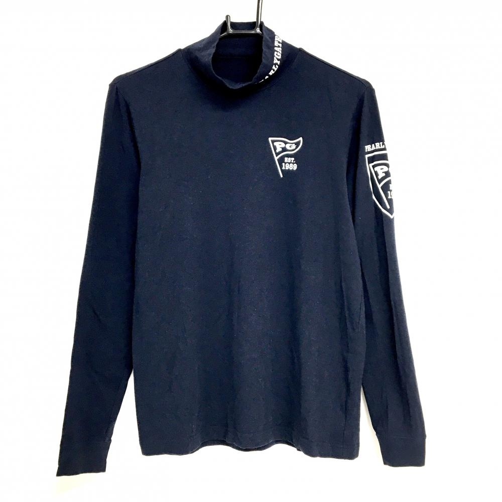 【美品】パーリーゲイツ 長袖ハイネックシャツ ネイビー ロゴ白 メンズ 3(S) ゴルフウェア PEARLY GATES