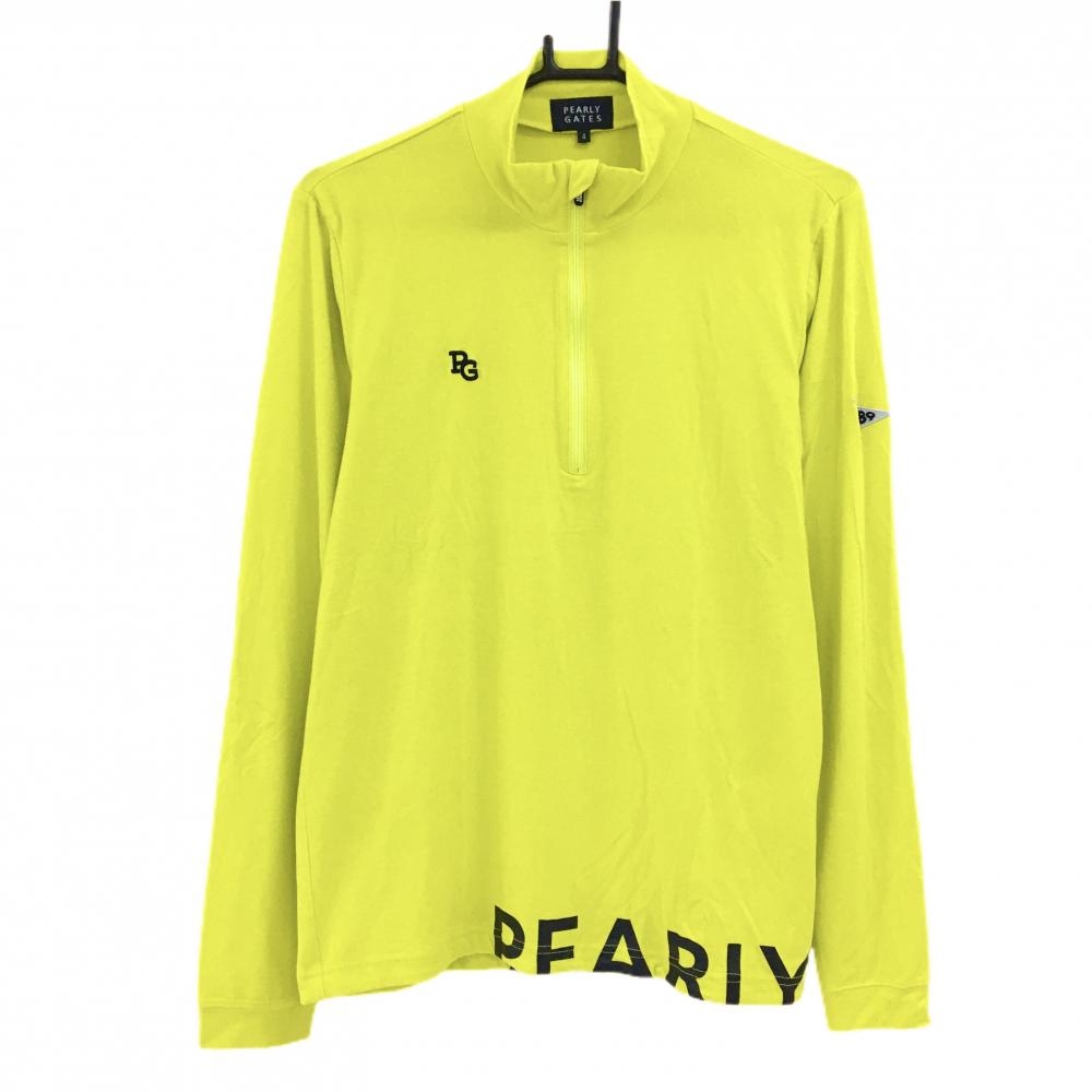 【超美品】パーリーゲイツ 長袖ハイネックシャツ イエローグリーン ハーフジップ ロゴ刺しゅう メンズ 4(M) ゴルフウェア PEARLY GATES