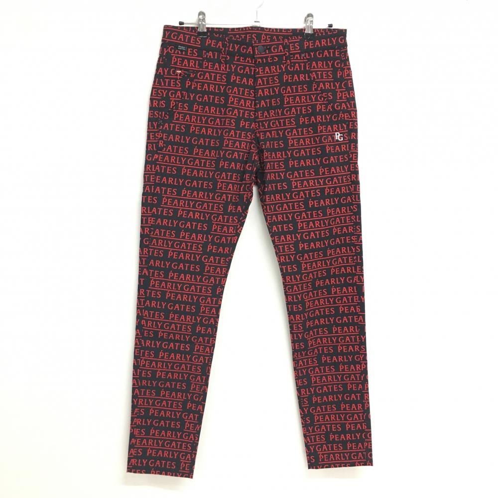 【新品】パーリーゲイツ パンツ 黒×レッド ロゴ総柄 ストレッチ メンズ 5(L) ゴルフウェア PEARLY GATES