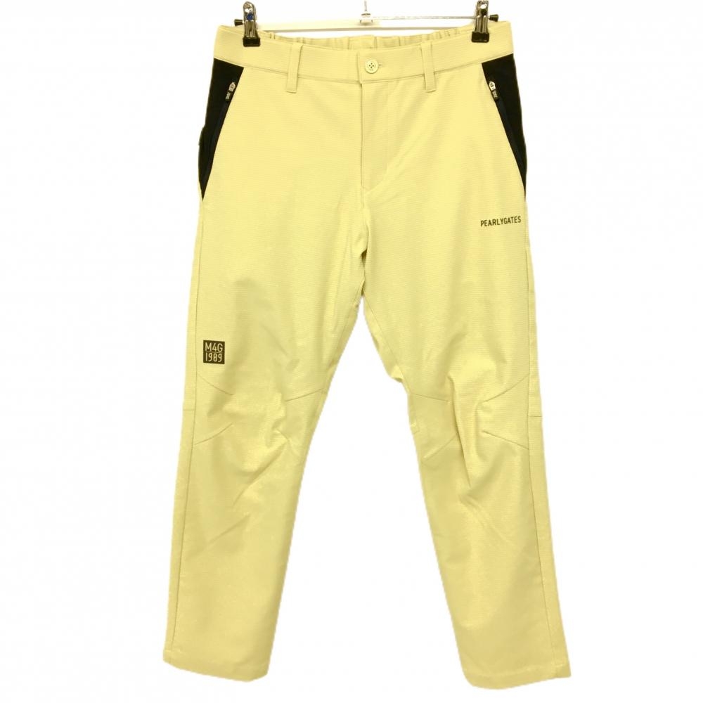 【超美品】パーリーゲイツ パンツ スモーキーイエロー系 格子柄地模様 ロゴ黒 ウエストゴム メンズ  ゴルフウェア サンプル品 PEARLY GATES