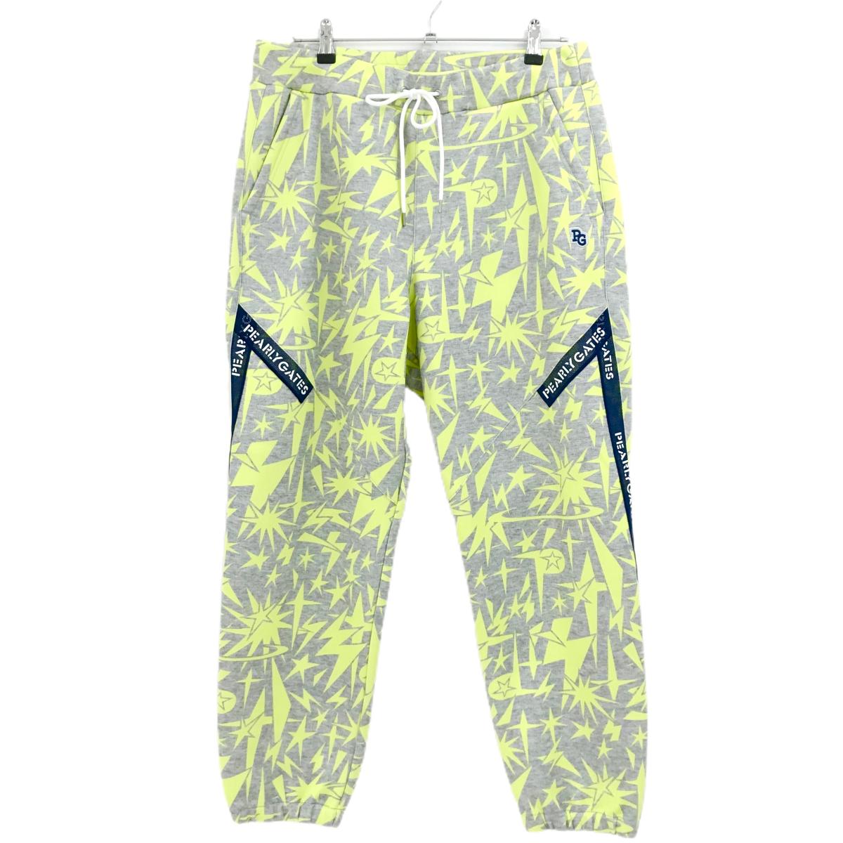 【超美品】パーリーゲイツ パンツ ライトグレー×イエロー 総柄 サイドロゴ メンズ  ゴルフウェア 2025年モデル PEARLY GATES