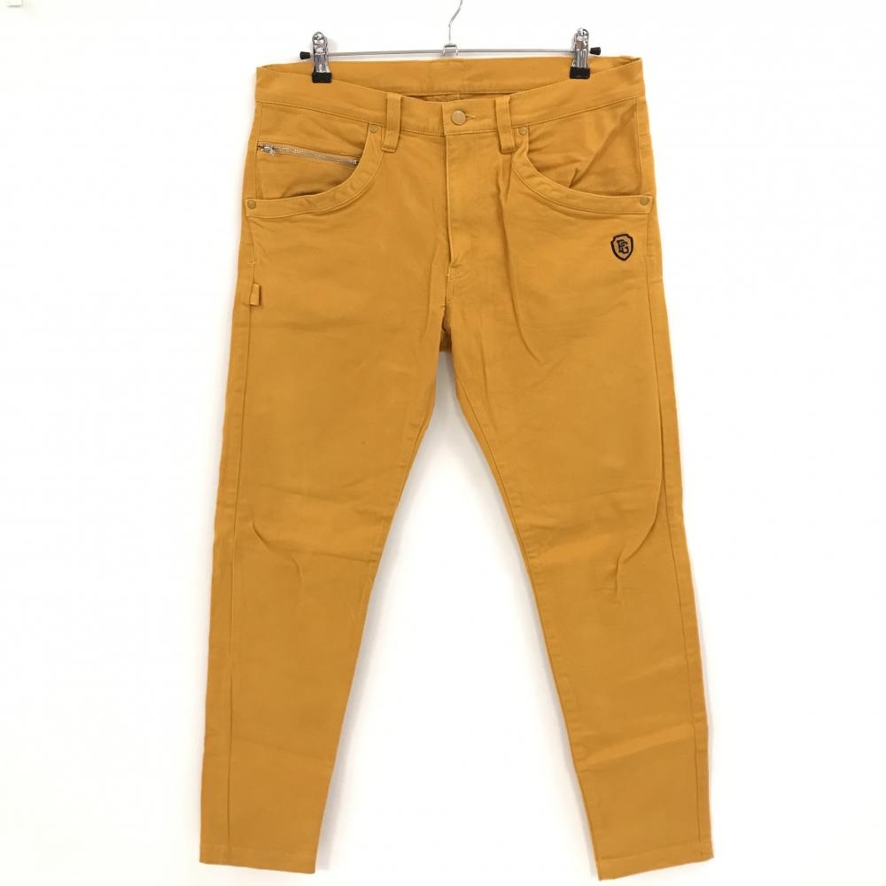 【美品】パーリーゲイツ パンツ マスタードイエロー系×ネイビー ポケット下ロゴ  メンズ 6(XL) ゴルフウェア PEARLY GATES