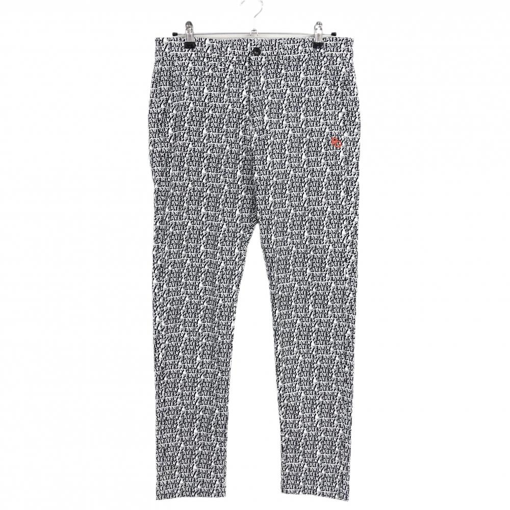 【美品】パーリーゲイツ パンツ 白×黒 英字ロゴ総柄 ストレッチ  メンズ 5(L) ゴルフウェア PEARLY GATES