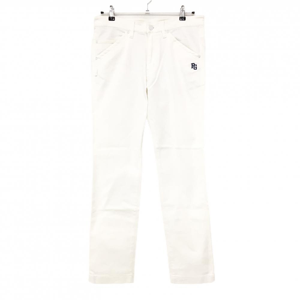 【美品】パーリーゲイツ パンツ 白 ストレッチ ロゴネイビー メンズ 4(M) ゴルフウェア PEARLY GATES