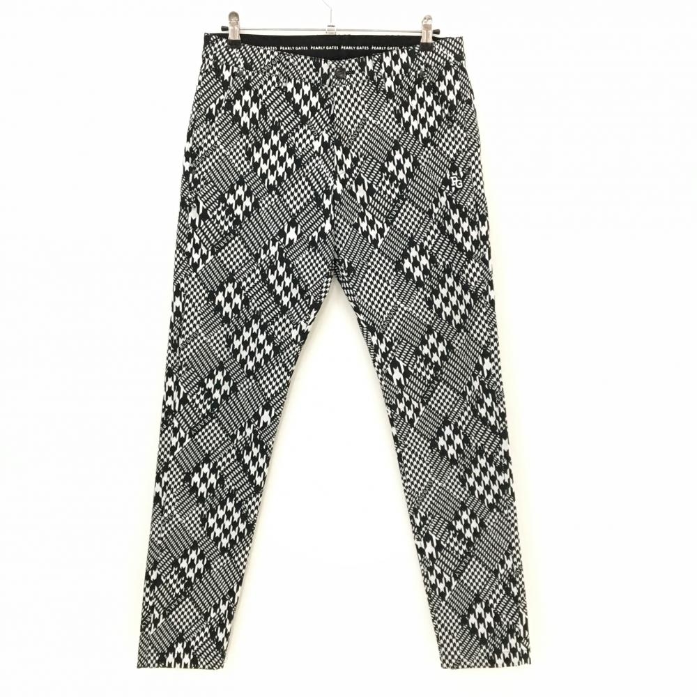 【超美品】パーリーゲイツ パンツ 黒系×白 総柄 一部千鳥格子 ストレッチ ウエスト内側ゴム メンズ 5(L) ゴルフウェア PEARLY GATES