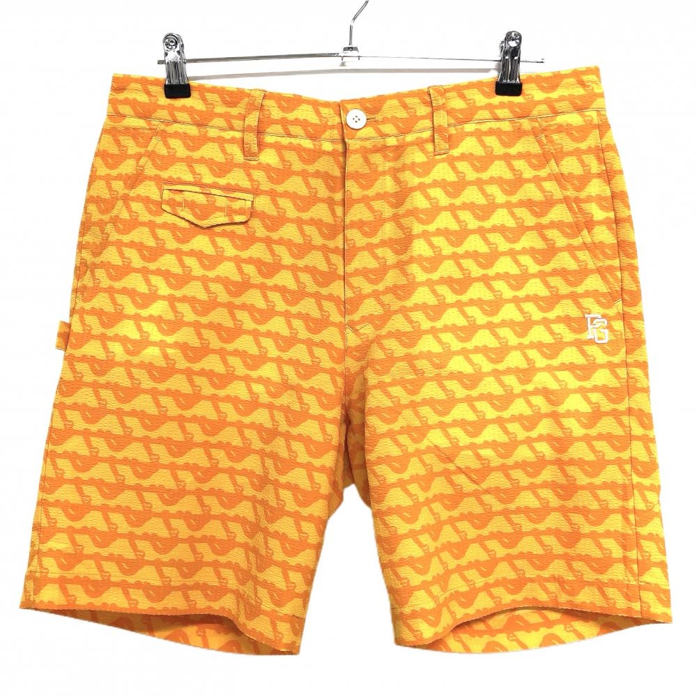 【超美品】パーリーゲイツ ハーフパンツ オレンジ 総柄 サッカー生地 ストレッチ メンズ 6(XL) ゴルフウェア PEARLY GATES