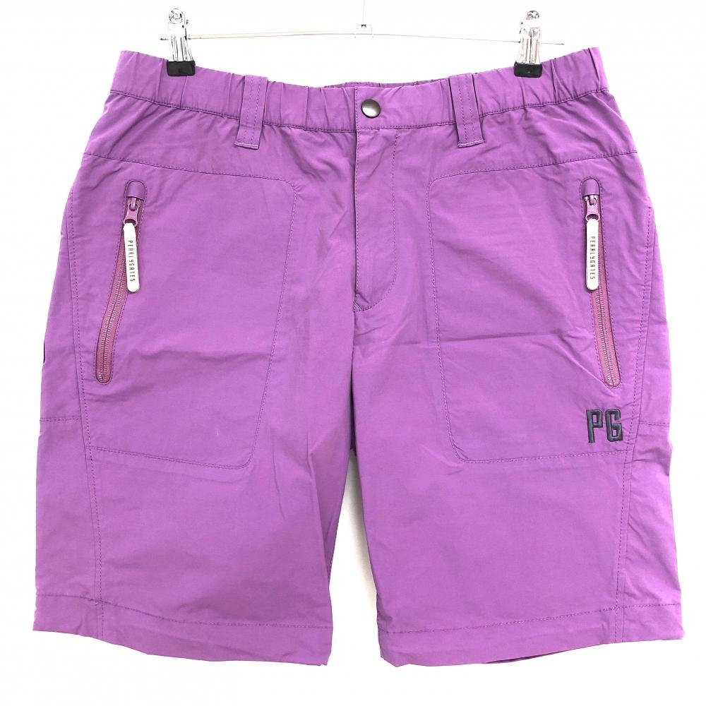 【美品】パーリーゲイツ ハーフパンツ パープル ファスナー付ポケット ウエストゴム ストレッチ メンズ 6(XL) ゴルフウェア PEARLY GATES
