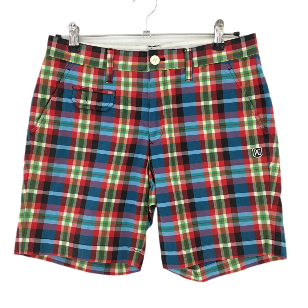 【超美品】パーリーゲイツ ハーフパンツ レッド×ブルー チェック ストレッチ メンズ  ゴルフウェア PEARLY GATES