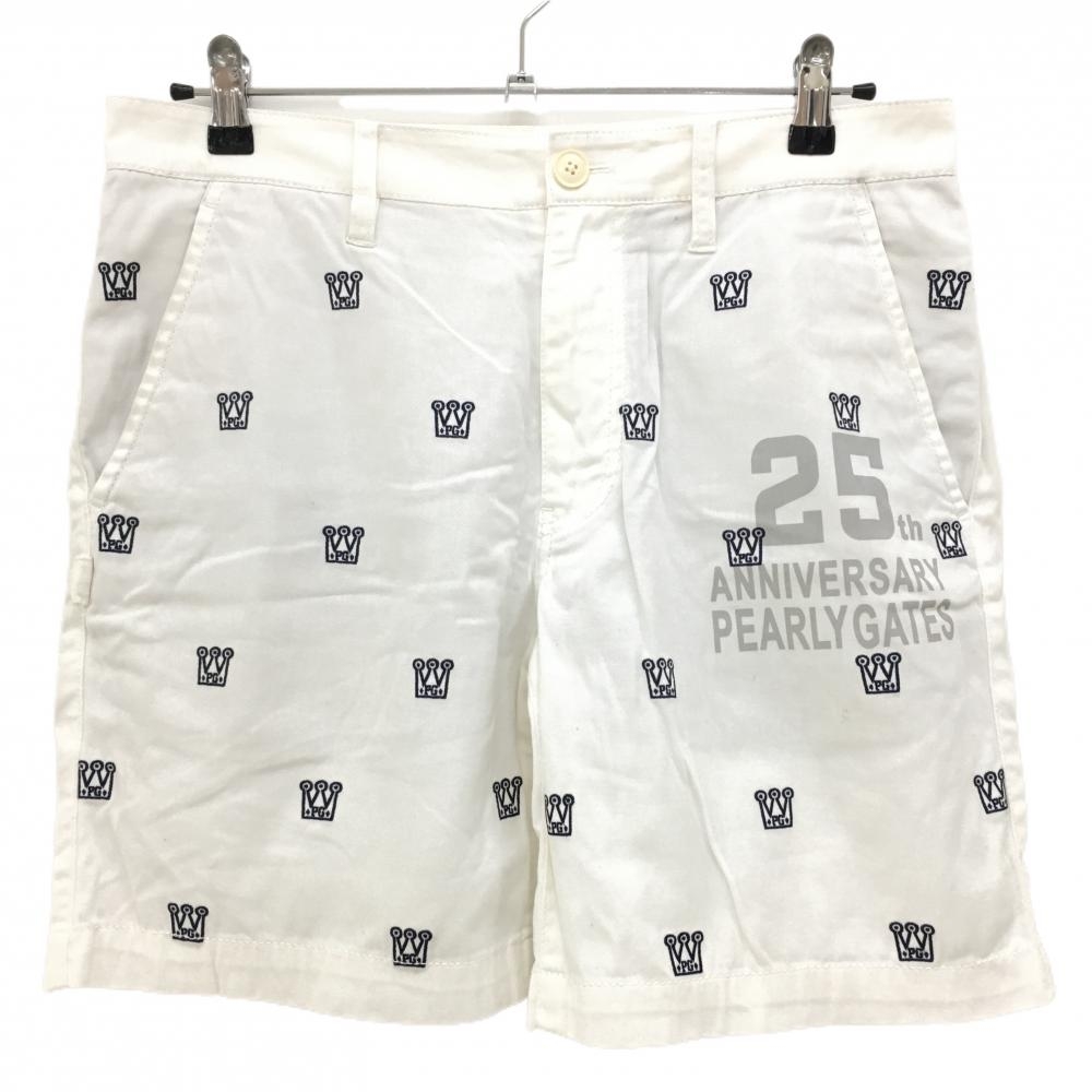 パーリーゲイツ ハーフパンツ 白×ネイビー 刺しゅう総柄 メンズ 4(M) ゴルフウェア PEARLY GATES