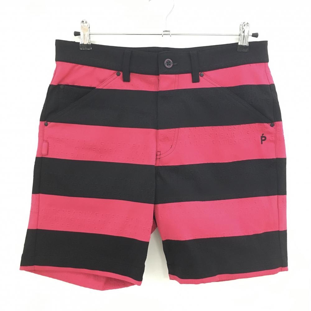 【超美品】パーリーゲイツ ハーフパンツ ピンク×黒 太ボーダー 凹凸ロゴ メンズ 4(M) ゴルフウェア 2023年モデル PEARLY GATES