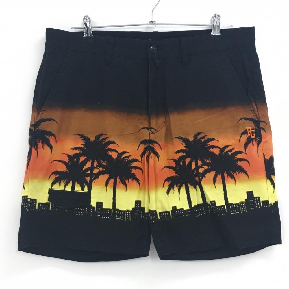 パーリーゲイツ ハーフパンツ ダークブラウン×オレンジ×イエロー ヤシの木柄 麻混 メンズ 5(L) ゴルフウェア PEARLY GATES