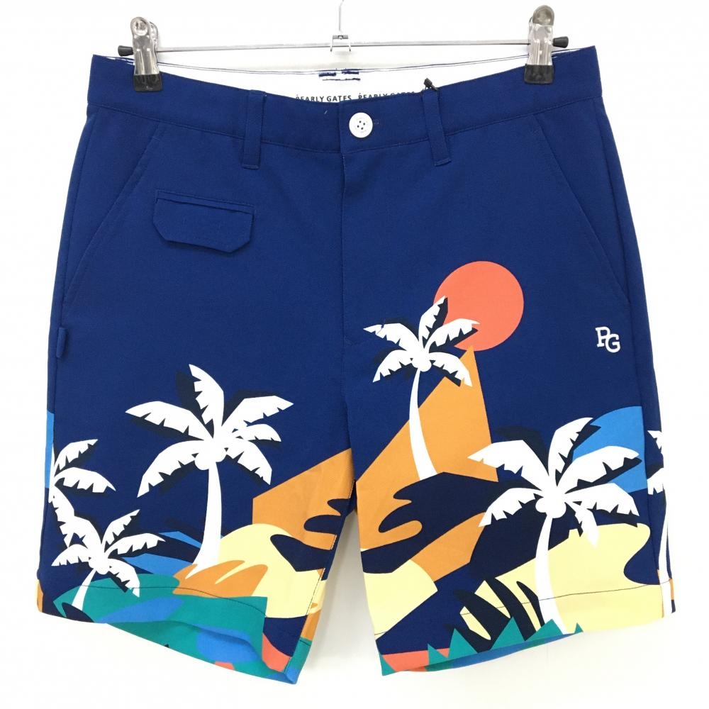 【新品】パーリーゲイツ ハーフパンツ ネイビー×オレンジ ヤシの木 メンズ 4(M) ゴルフウェア PEARLY GATES