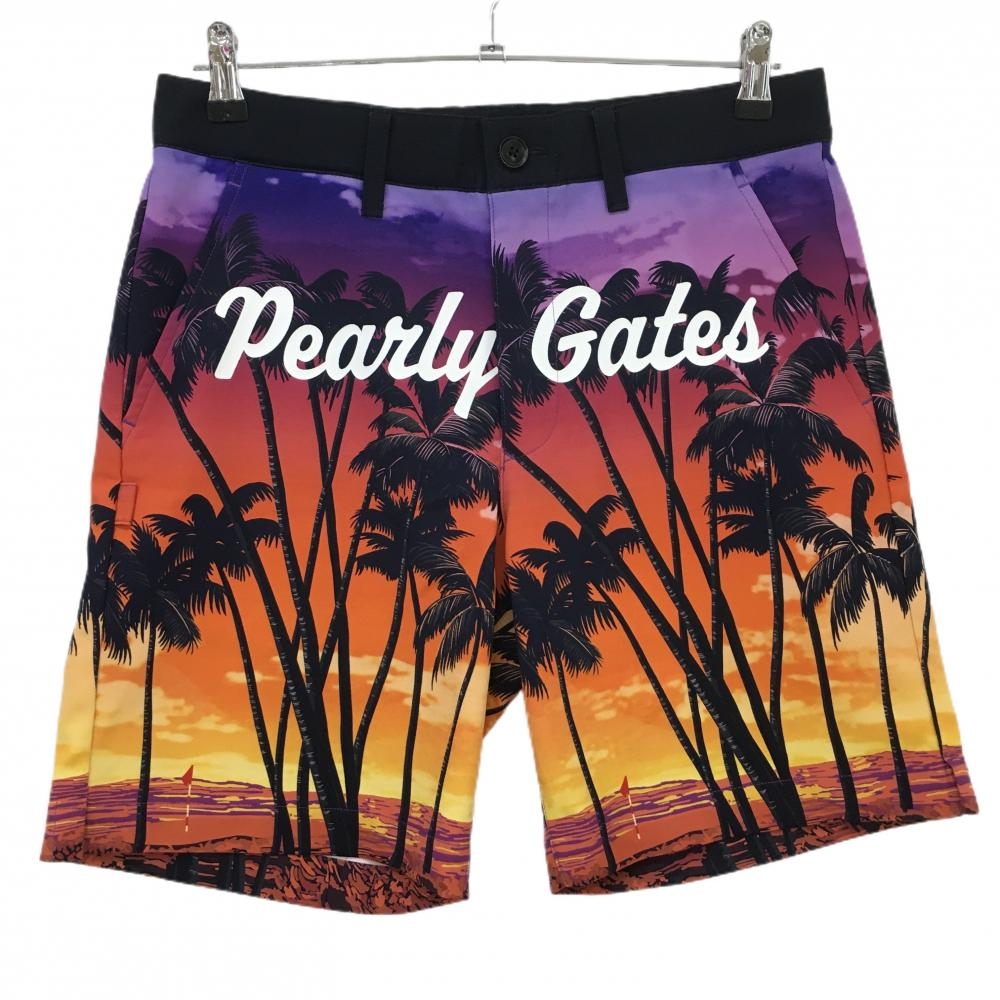 【新品】パーリーゲイツ ハーフパンツ オレンジ×ダークネイビー ヤシの木 ロゴ メンズ 4(M) ゴルフウェア PEARLY GATES