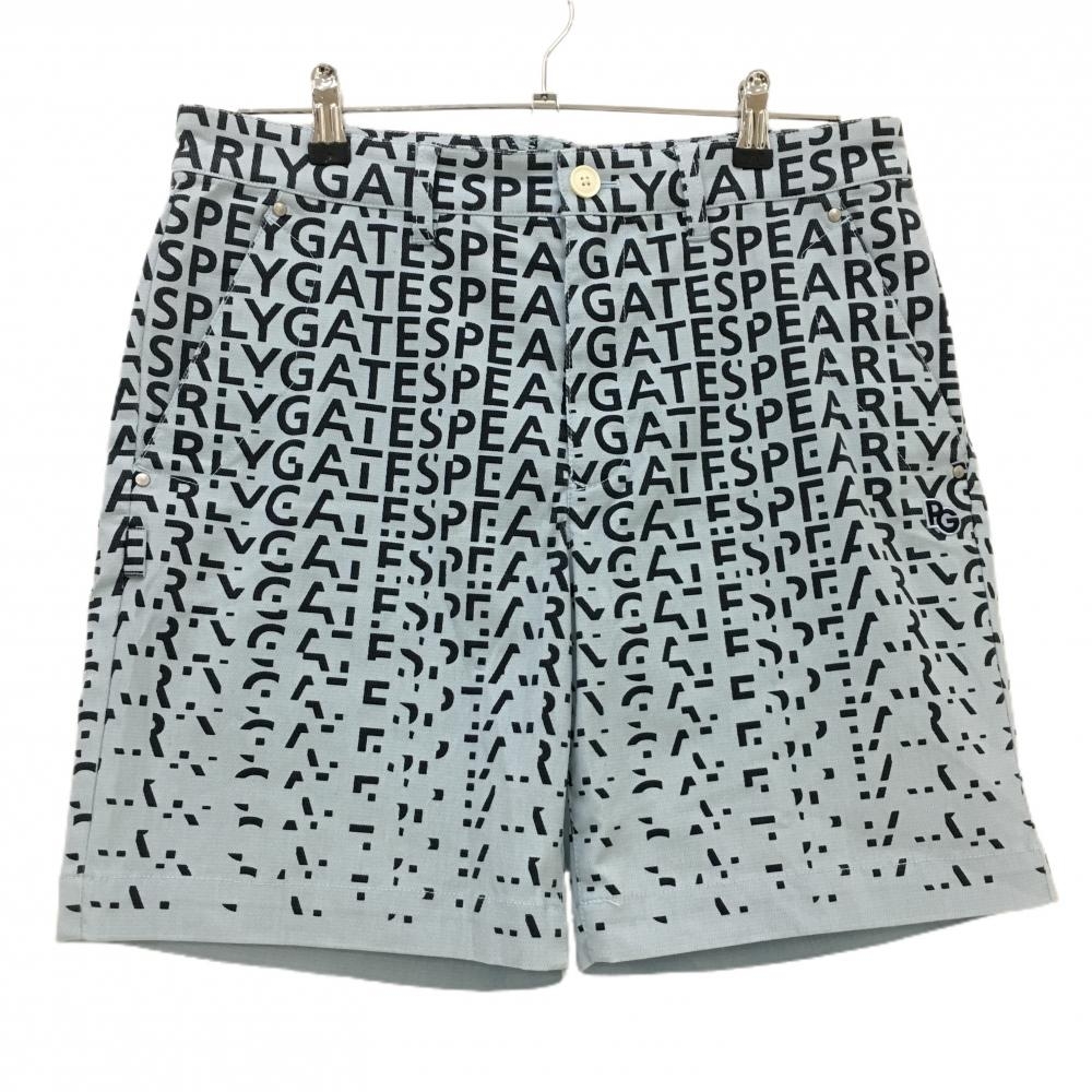 【美品】パーリーゲイツ ハーフパンツ ライトブルー×ネイビー ロゴ総柄 ストレッチ  メンズ 4(M) ゴルフウェア PEARLY GATES