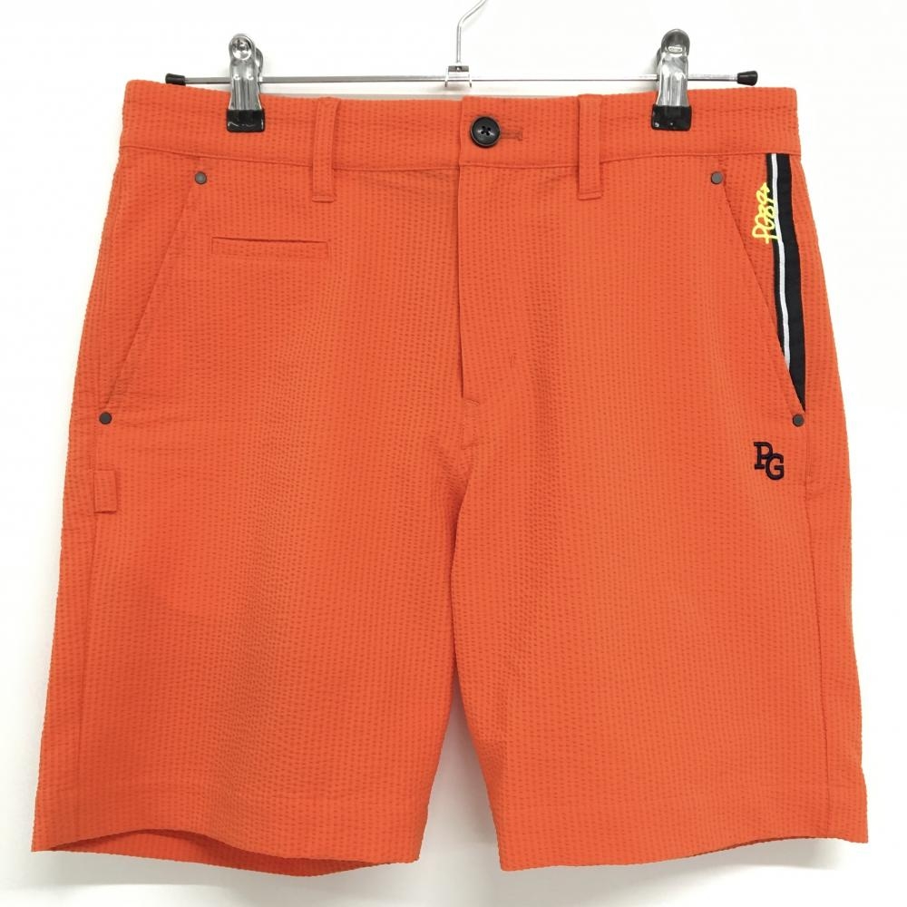 【美品】パーリーゲイツ ハーフパンツ オレンジ サッカー生地 ロゴネイビー メンズ 3(S) ゴルフウェア 2024年モデル PEARLY GATES