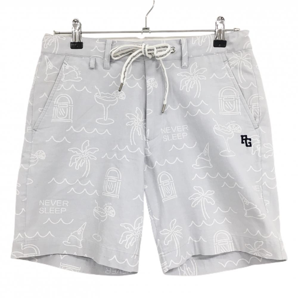 パーリーゲイツ ハーフパンツ ライトグレー×白 総柄 カクテル柄 ヤシの木柄 ストレッチ メンズ 3(S) ゴルフウェア PEARLY GATES
