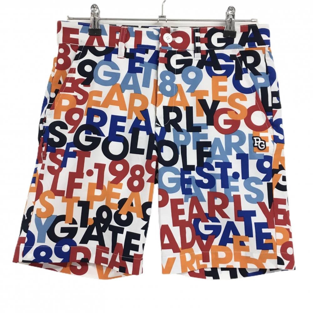 パーリーゲイツ ハーフパンツ 白×マルチカラー ロゴ総柄 メンズ 3(S) ゴルフウェア PEARLY GATES