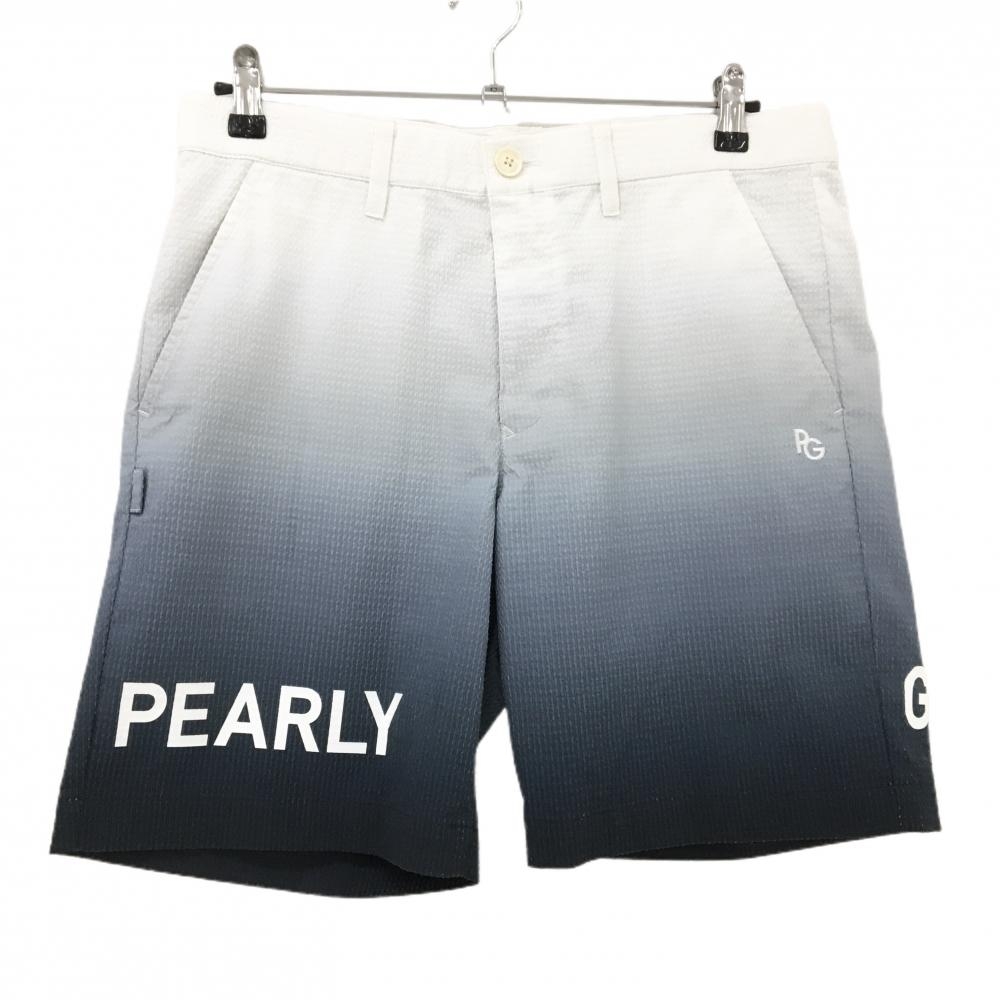 【美品】パーリーゲイツ ハーフパンツ 白×ダークネイビー グラデーション 織生地 メンズ 5(L) ゴルフウェア PEARLY GATES