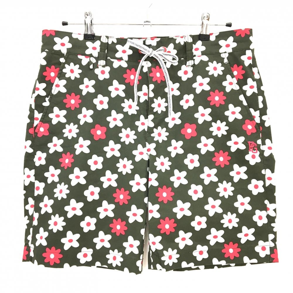 【美品】パーリーゲイツ ハーフパンツ カーキ×白×レッド 花柄  メンズ 6(XL) ゴルフウェア PEARLY GATES