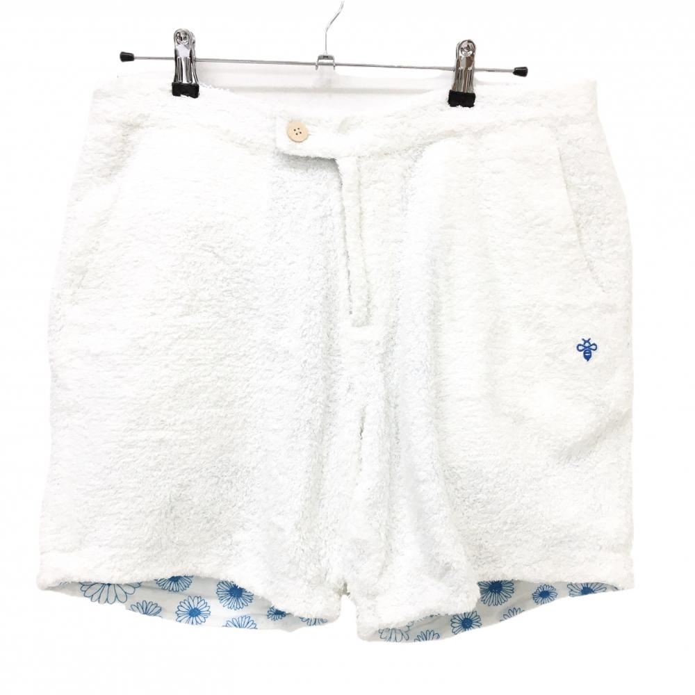 【美品】パーリーゲイツ リバーシブルハーフパンツ 白 パイル地 裏花柄  メンズ 5(L) ゴルフウェア PEARLY GATES