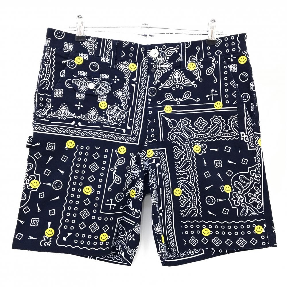 パーリーゲイツ ハーフパンツ ネイビー×白 総柄 ニコちゃん スマイル メンズ 5(L) ゴルフウェア PEARLY GATES