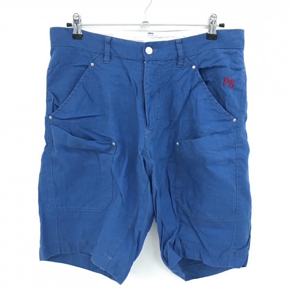 【美品】パーリーゲイツ ハーフパンツ ブルー 麻100％ 無地  メンズ 5(L) ゴルフウェア PEARLY GATES