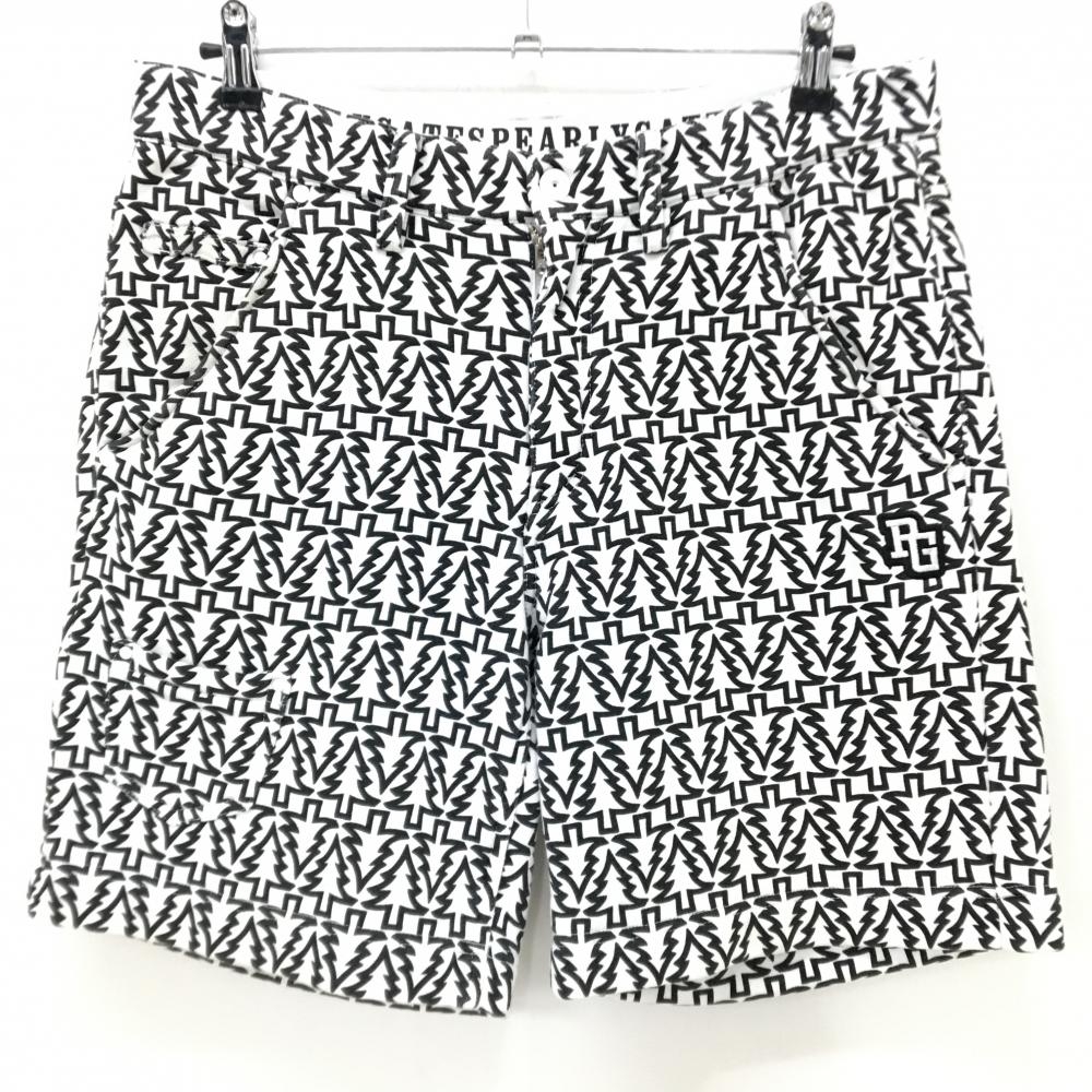 パーリーゲイツ ハーフパンツ 白×黒 ツリー総柄 裏起毛 ウエスト内側ゴム コットン100％ メンズ 5(L) ゴルフウェア PEARLY GATES