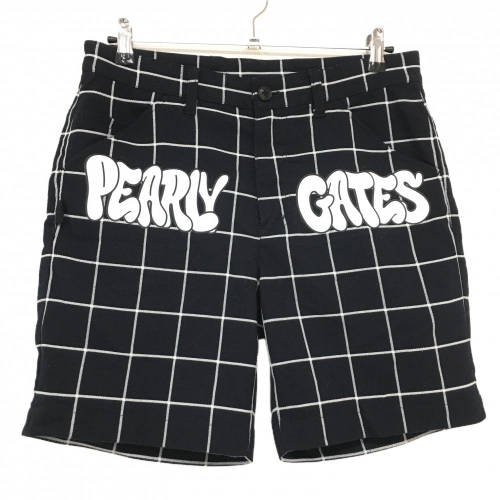 【美品】パーリーゲイツ ハーフパンツ ダークネイビー×白 格子チェック ビッグロゴ メンズ 4(M) ゴルフウェア 2024年モデル PEARLY GATES