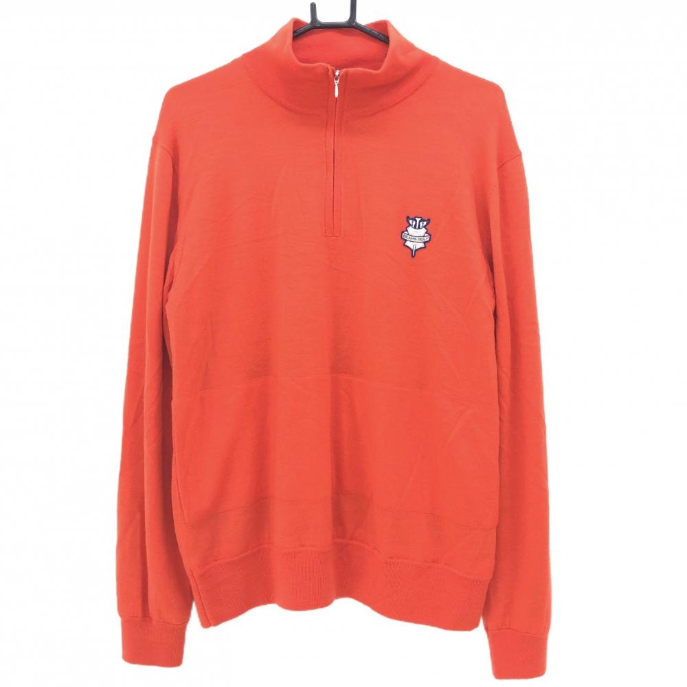 【超美品】ビームスゴルフ ハイネックセーター レッド 蓄熱裏地 ウール100％ ハーフジップ メンズ L ゴルフウェア BEAMS GOLF