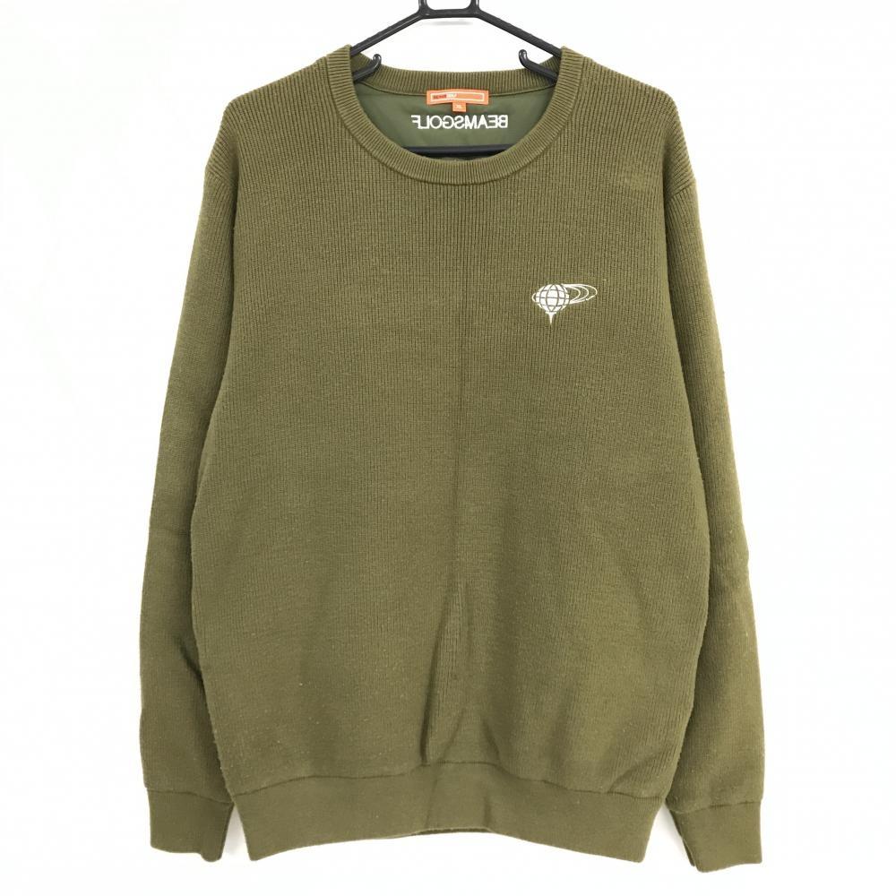 ビームスゴルフ 中綿切替セーター カーキ 背面中綿 ニット メンズ XL ゴルフウェア BEAMS GOLF