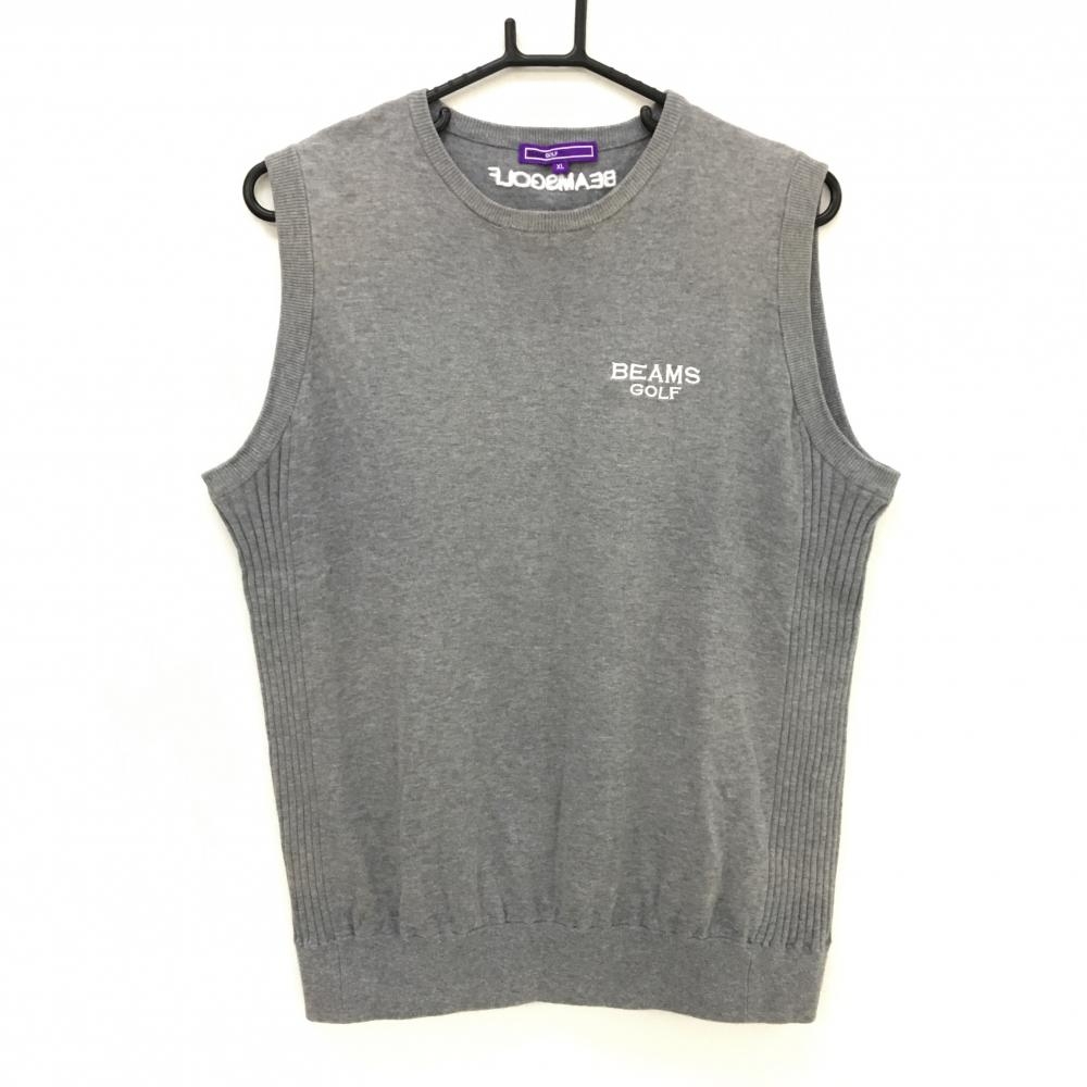 ビームスゴルフ ニットベスト 杢グレー×白 胸ロゴ カシミヤ混 メンズ XL ゴルフウェア BEAMS GOLF