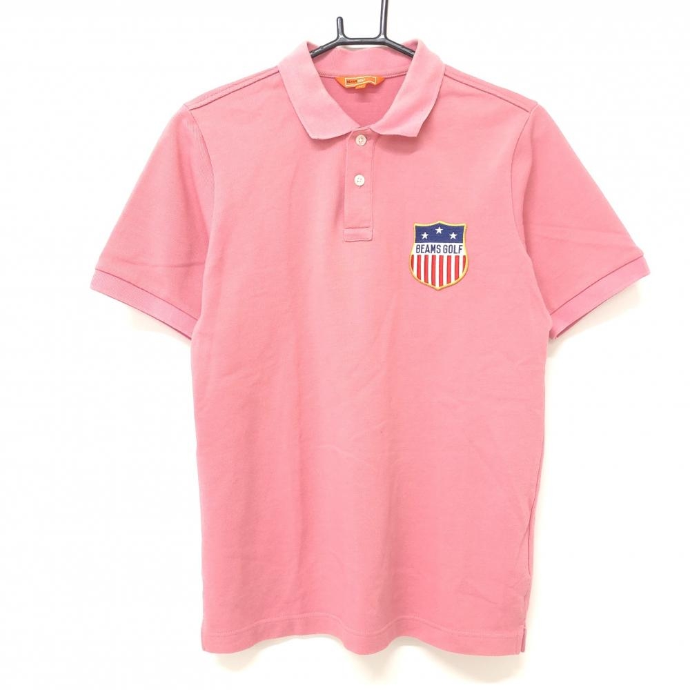 ビームスゴルフ 半袖ポロシャツ ピンク ロゴワッペン メンズ M ゴルフウェア BEAMS GOLF 画像