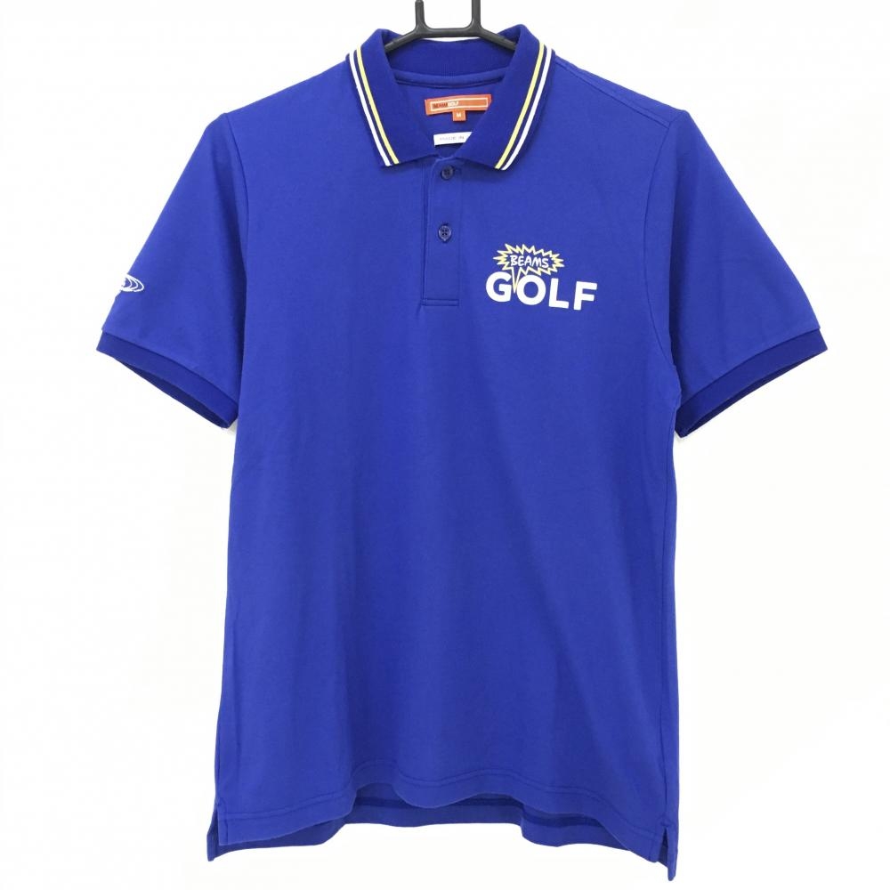 ビームスゴルフ 半袖ポロシャツ ブルー×イエロー 襟ライン メンズ M ゴルフウェア BEAMS GOLF