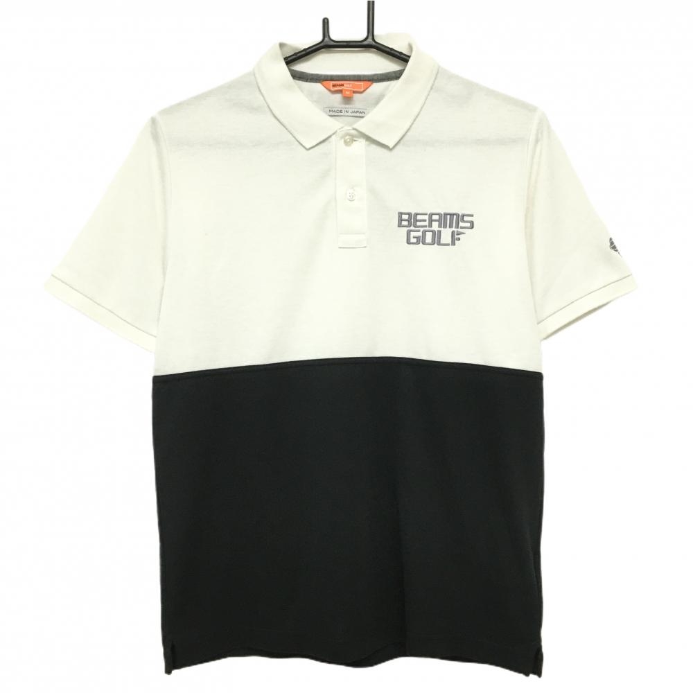 ビームスゴルフ 半袖ポロシャツ 白×黒 バイカラー 胸ロゴ刺しゅう メンズ M ゴルフウェア BEAMS GOLF