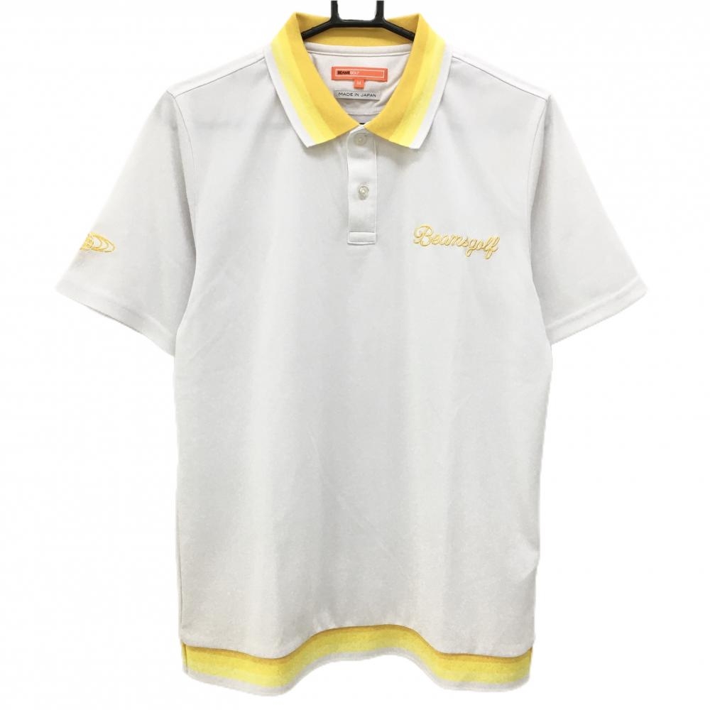 ビームスゴルフ 半袖ポロシャツ 白×イエロー 襟裾グラデーション メンズ M ゴルフウェア BEAMS GOLF