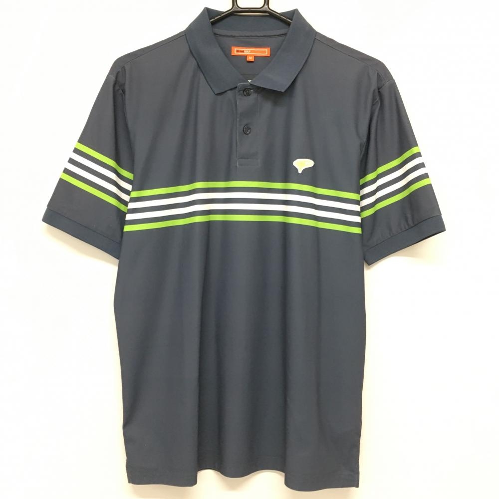 ビームスゴルフ 半袖ポロシャツ グレー×ライトグリーン 胸元ライン  メンズ M ゴルフウェア BEAMS GOLF
