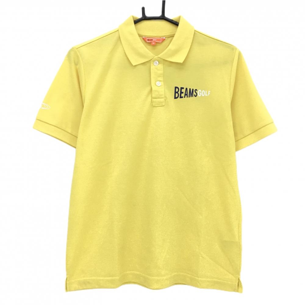 【美品】ビームスゴルフ 半袖ポロシャツ イエロー×ネイビー 背面ビッグロゴ メンズ M ゴルフウェア BEAMS GOLF