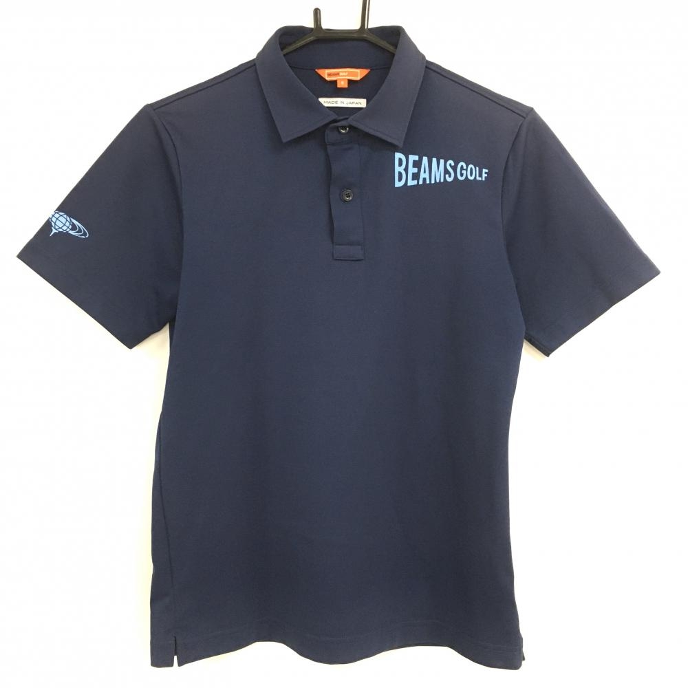 【超美品】ビームスゴルフ 半袖ポロシャツ ネイビー ロゴライトブルー  メンズ S ゴルフウェア BEAMS GOLF