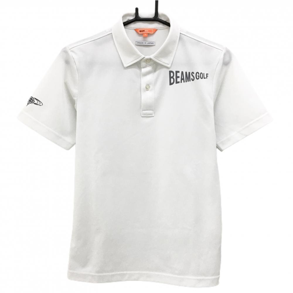 【超美品】ビームスゴルフ 半袖ポロシャツ 白 グレーロゴ 日本製  メンズ S ゴルフウェア BEAMS GOLF