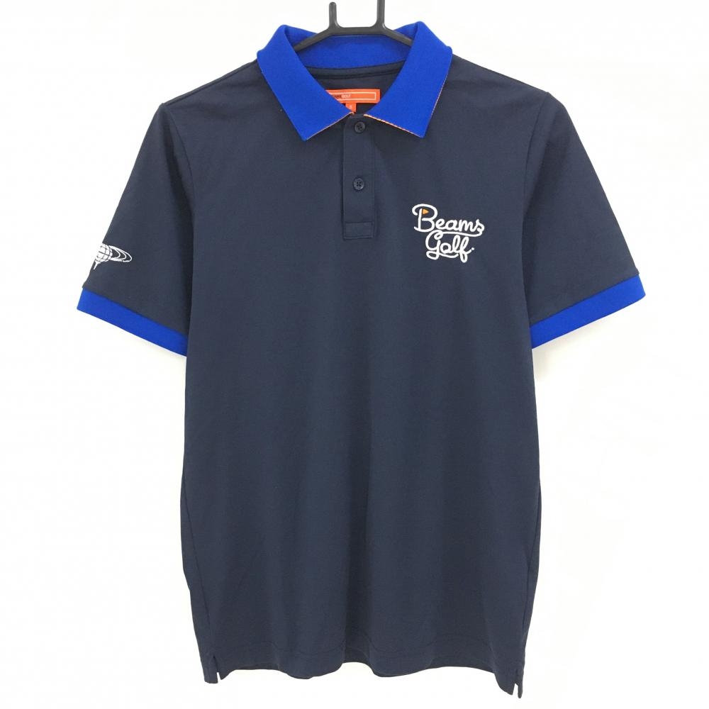 【超美品】ビームスゴルフ 半袖ポロシャツ ネイビー×ブルー 襟裏ロゴ  メンズ S ゴルフウェア BEAMS GOLF