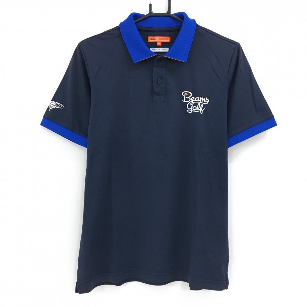ビームスゴルフ 半袖ポロシャツ ネイビー×ブルー 襟裏ロゴ  メンズ M ゴルフウェア BEAMS GOLF