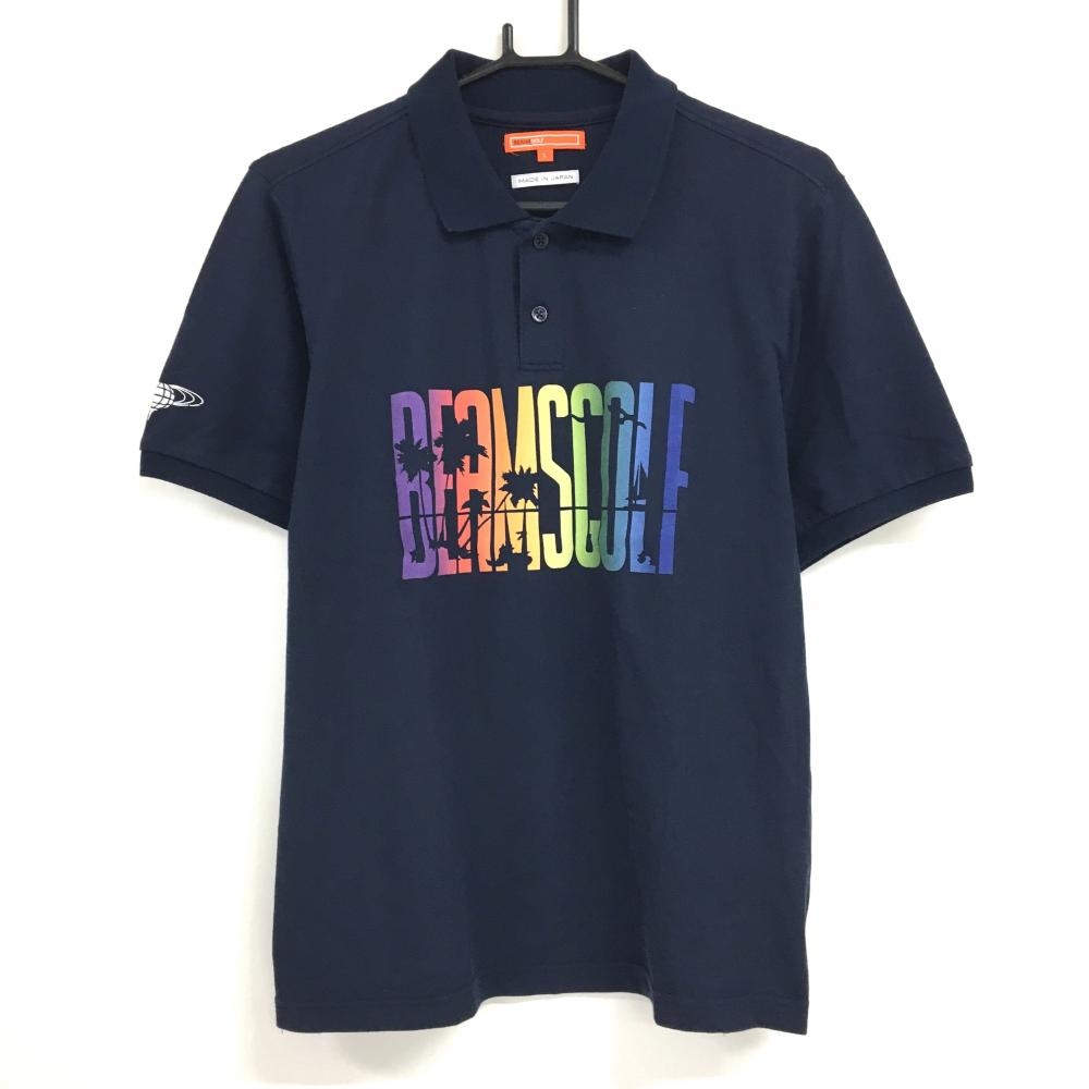 ビームスゴルフ 半袖ポロシャツ ネイビー 胸プリント メンズ L ゴルフウェア BEAMS GOLF
