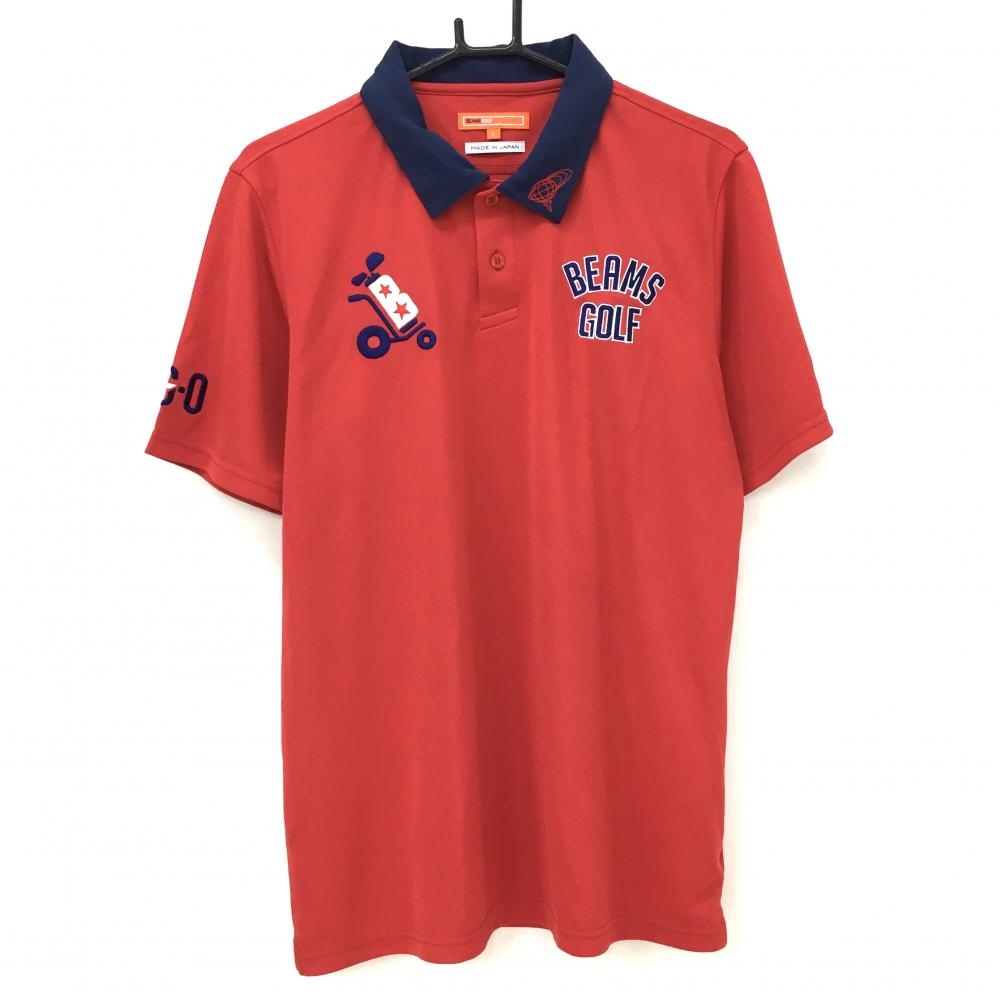 【超美品】ビームスゴルフ 半袖ポロシャツ レッド×ネイビー ロゴ刺しゅう  メンズ L ゴルフウェア BEAMS GOLF